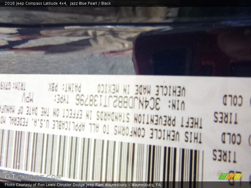 2018 Compass Latitude 4x4 Jazz Blue Pearl Color Code PBX