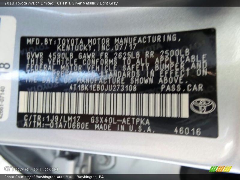 Celestial Silver Metallic / Light Gray 2018 Toyota Avalon Limited