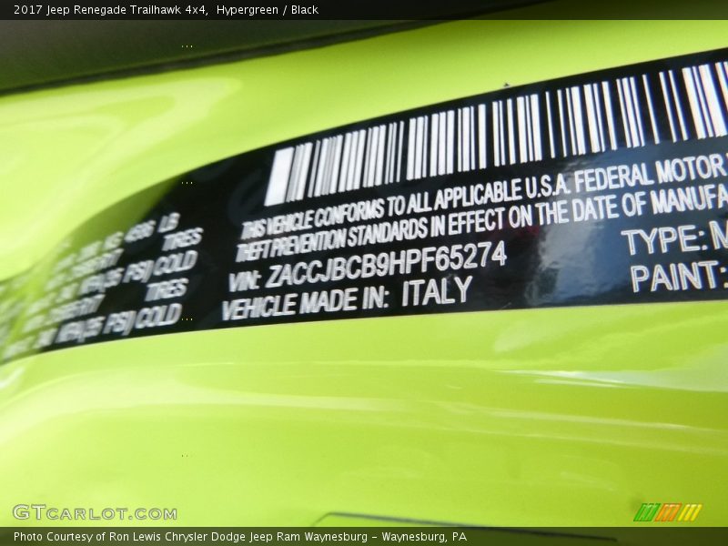 Hypergreen / Black 2017 Jeep Renegade Trailhawk 4x4