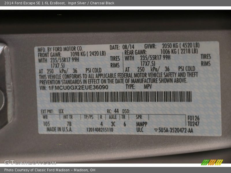 Ingot Silver / Charcoal Black 2014 Ford Escape SE 1.6L EcoBoost