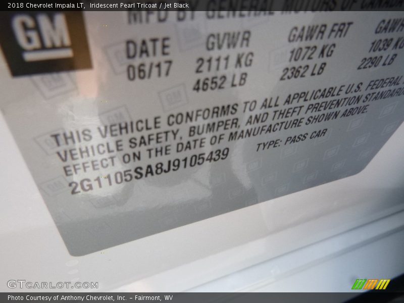 Iridescent Pearl Tricoat / Jet Black 2018 Chevrolet Impala LT