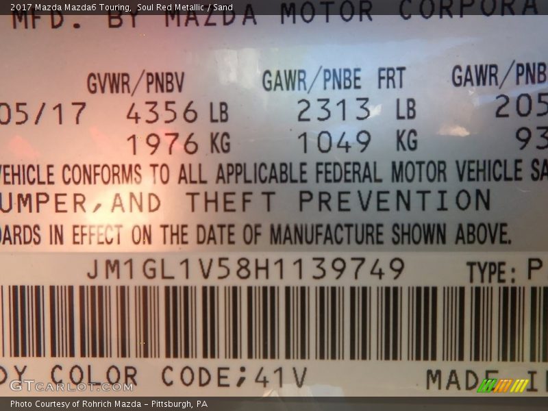 Soul Red Metallic / Sand 2017 Mazda Mazda6 Touring