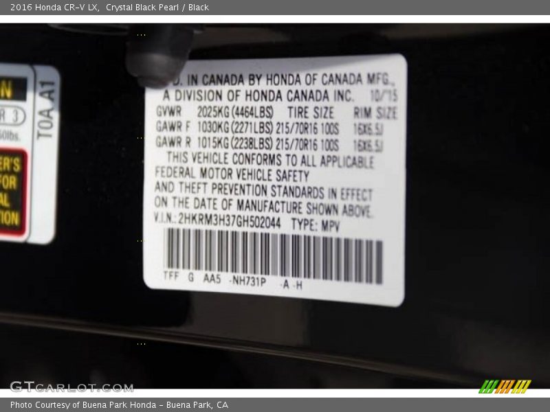 Crystal Black Pearl / Black 2016 Honda CR-V LX