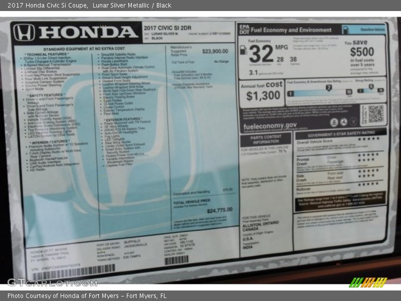 Lunar Silver Metallic / Black 2017 Honda Civic Si Coupe