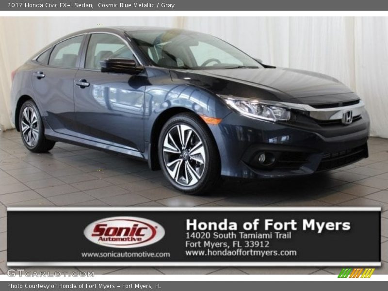 Cosmic Blue Metallic / Gray 2017 Honda Civic EX-L Sedan