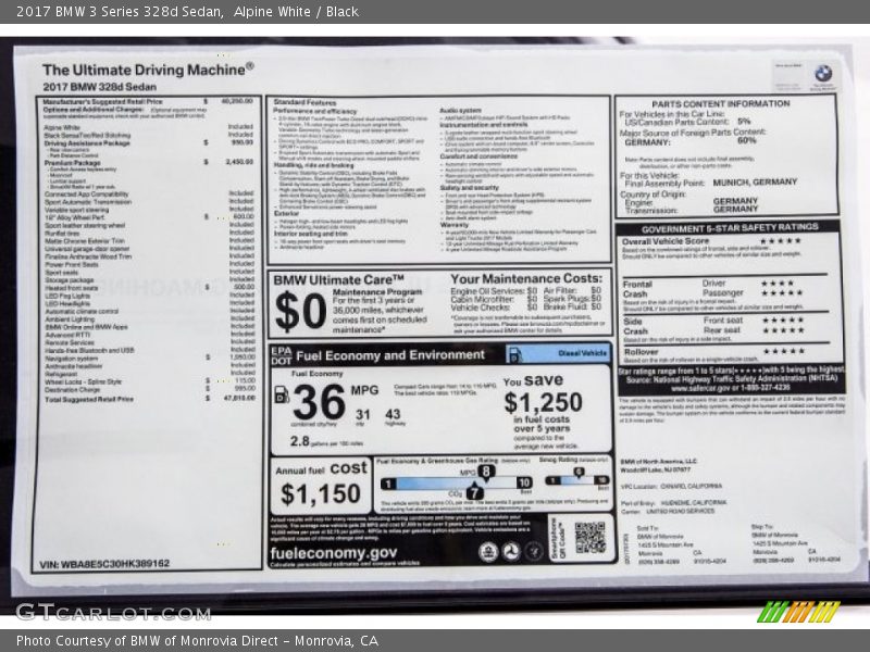 Alpine White / Black 2017 BMW 3 Series 328d Sedan