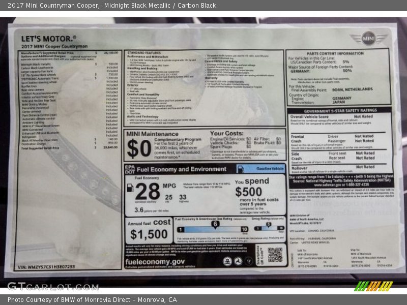 Midnight Black Metallic / Carbon Black 2017 Mini Countryman Cooper