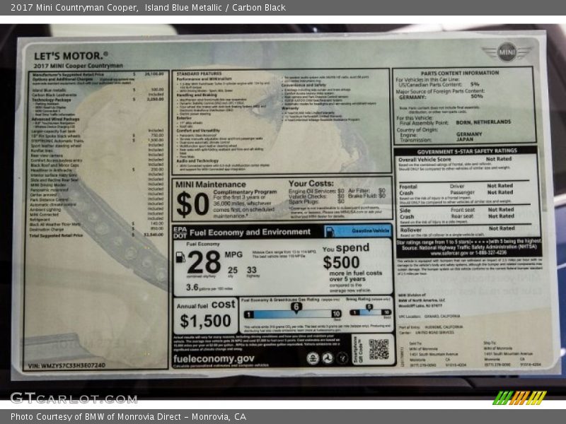 Island Blue Metallic / Carbon Black 2017 Mini Countryman Cooper