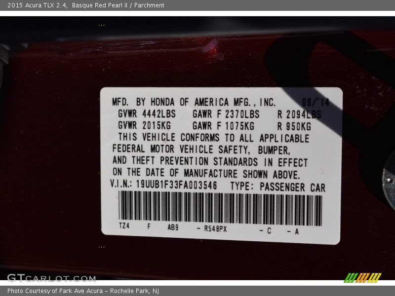 Basque Red Pearl II / Parchment 2015 Acura TLX 2.4