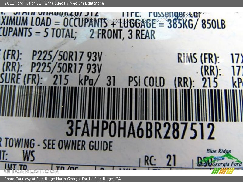 White Suede / Medium Light Stone 2011 Ford Fusion SE