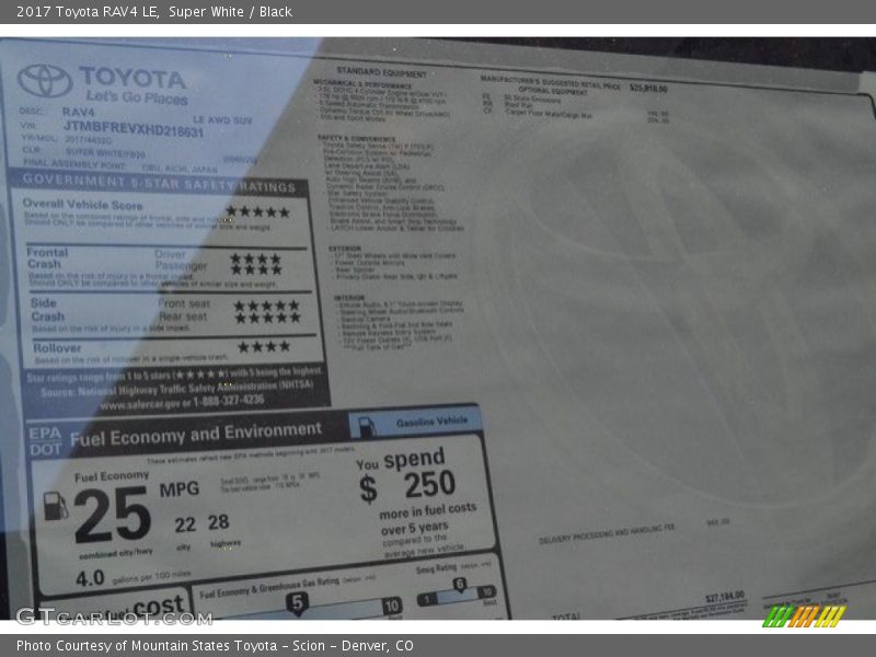 Super White / Black 2017 Toyota RAV4 LE