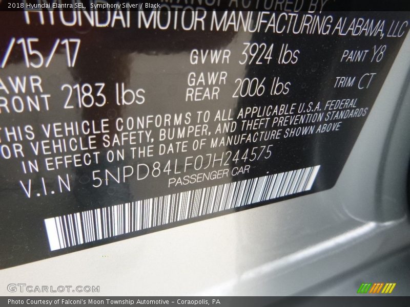 Symphony Silver / Black 2018 Hyundai Elantra SEL