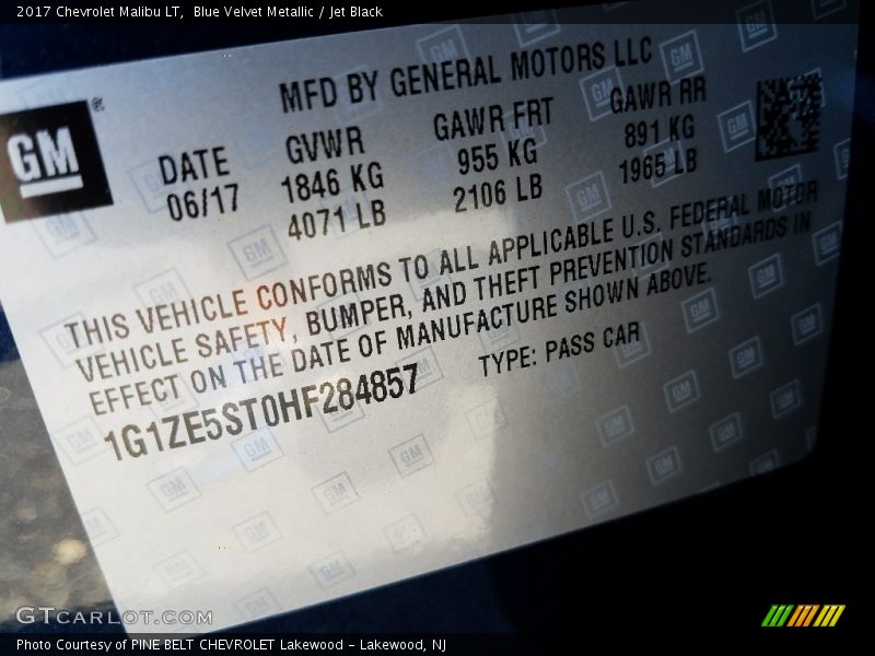 Blue Velvet Metallic / Jet Black 2017 Chevrolet Malibu LT