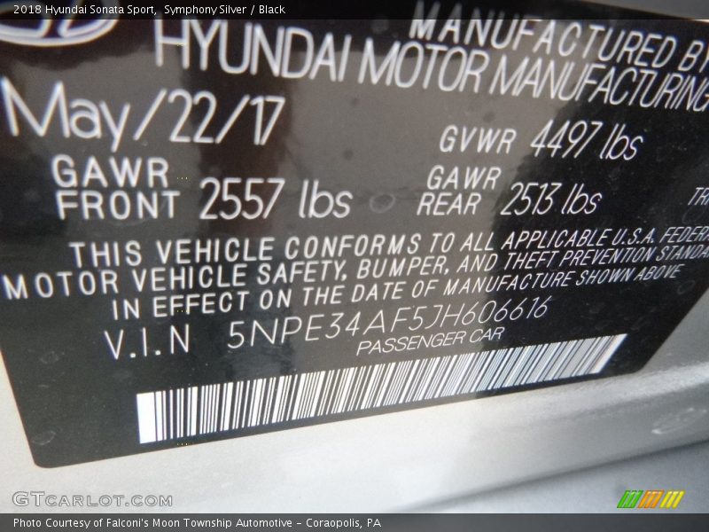 Symphony Silver / Black 2018 Hyundai Sonata Sport