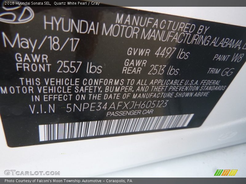 Quartz White Pearl / Gray 2018 Hyundai Sonata SEL