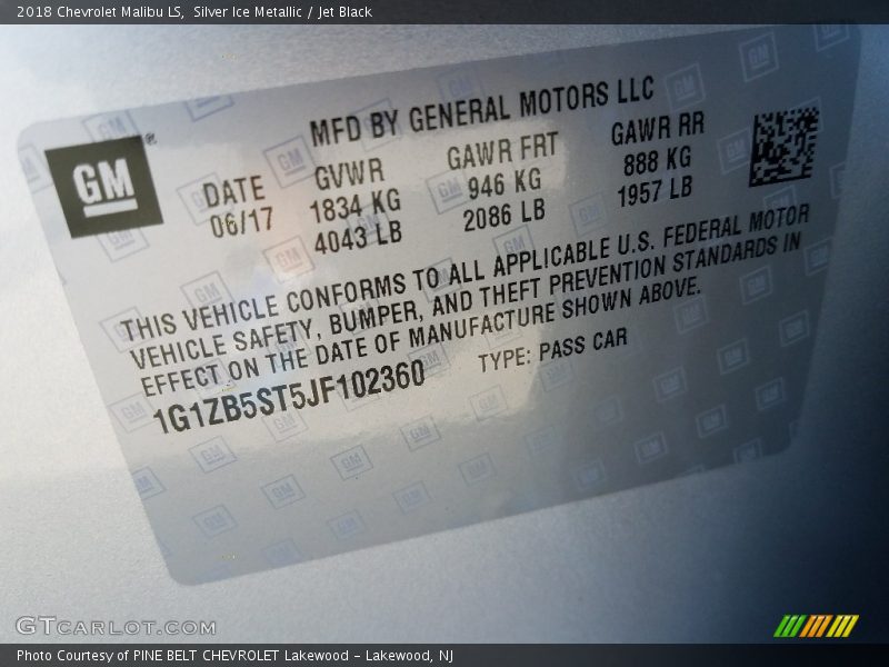 Silver Ice Metallic / Jet Black 2018 Chevrolet Malibu LS