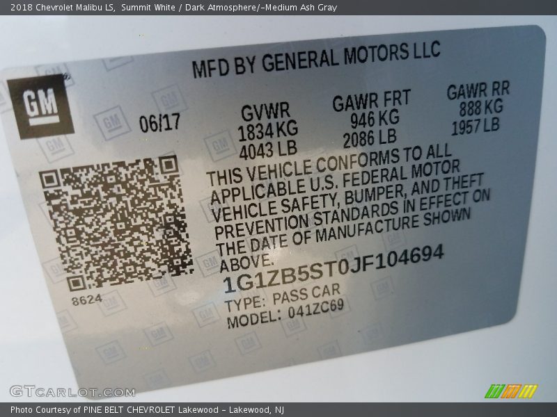 Summit White / Dark Atmosphere/­Medium Ash Gray 2018 Chevrolet Malibu LS