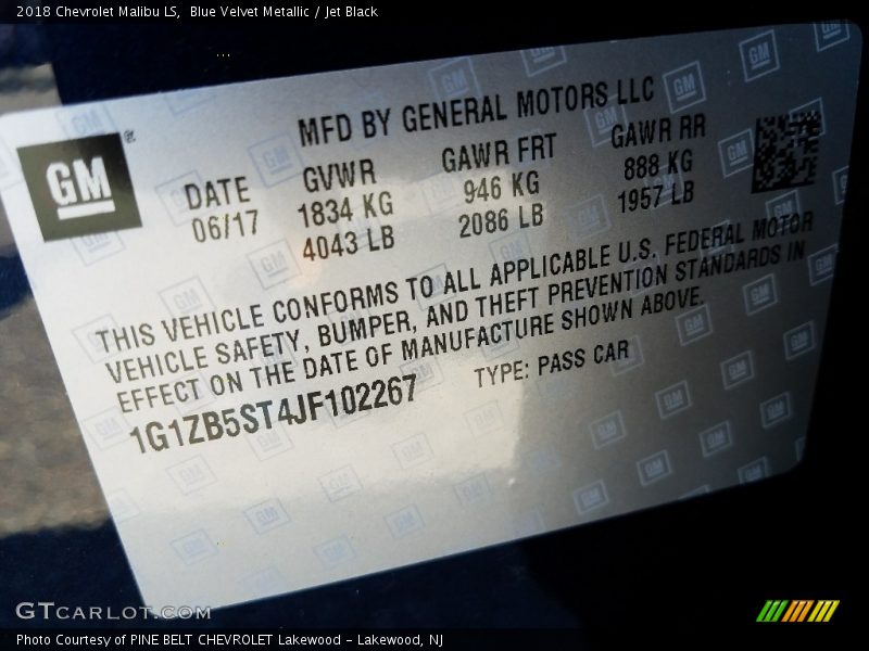 Blue Velvet Metallic / Jet Black 2018 Chevrolet Malibu LS