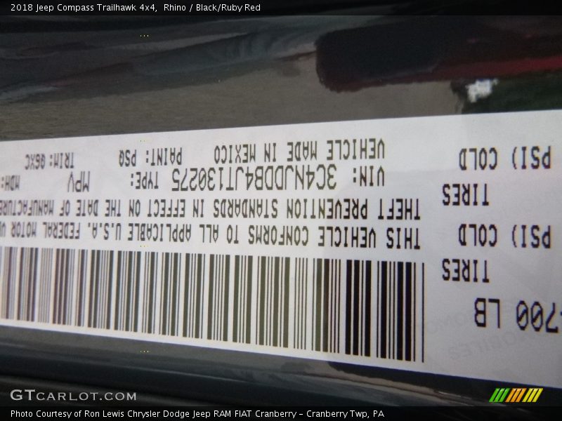 2018 Compass Trailhawk 4x4 Rhino Color Code PSQ