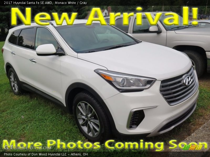 Monaco White / Gray 2017 Hyundai Santa Fe SE AWD
