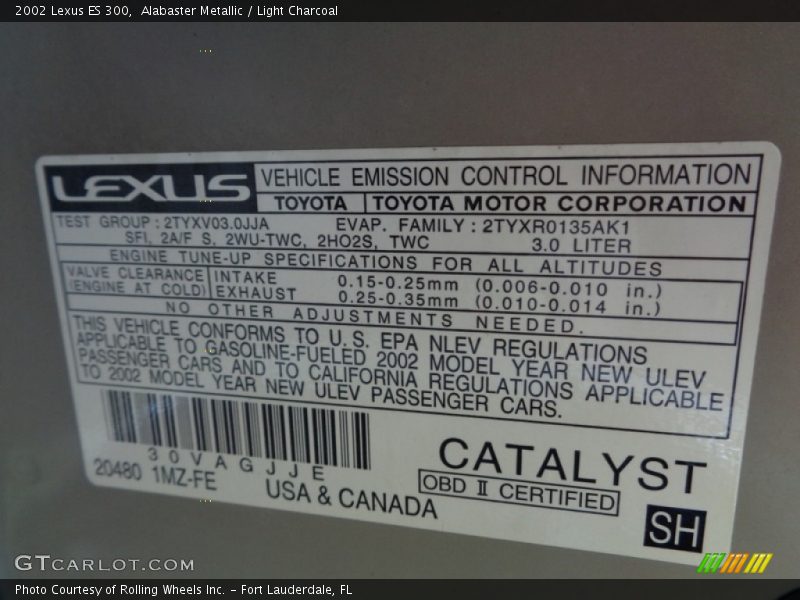 Alabaster Metallic / Light Charcoal 2002 Lexus ES 300