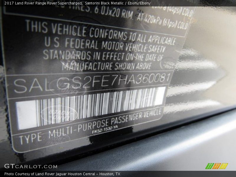 Santorini Black Metallic / Ebony/Ebony 2017 Land Rover Range Rover Supercharged