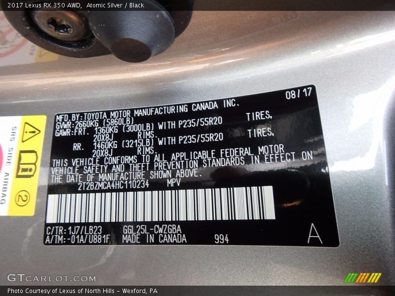 Atomic Silver / Black 2017 Lexus RX 350 AWD
