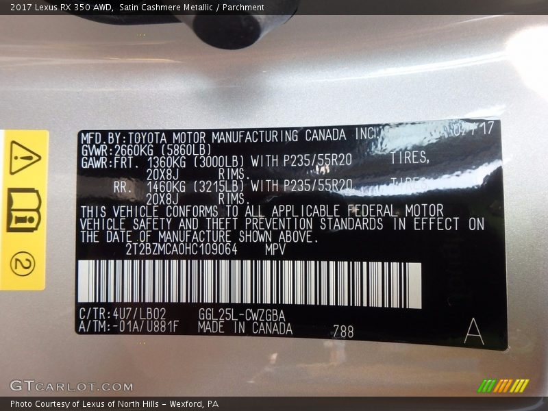 Satin Cashmere Metallic / Parchment 2017 Lexus RX 350 AWD