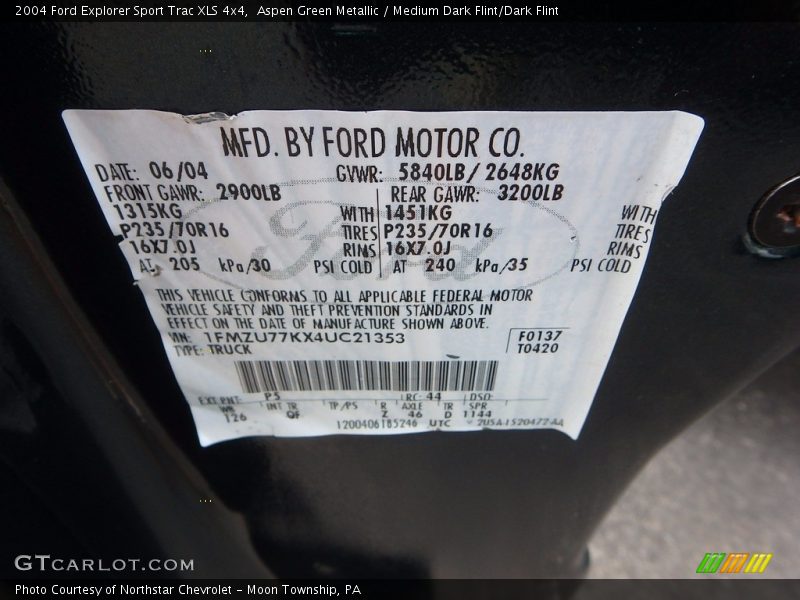 Aspen Green Metallic / Medium Dark Flint/Dark Flint 2004 Ford Explorer Sport Trac XLS 4x4