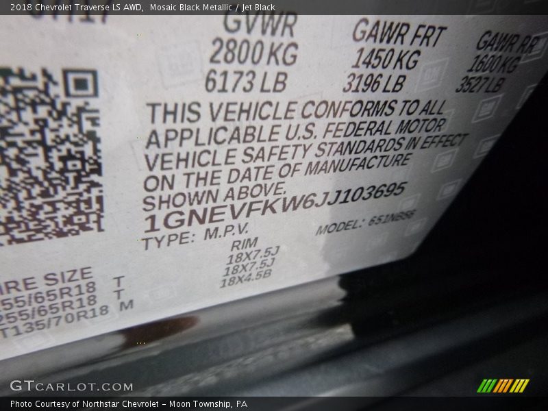 Mosaic Black Metallic / Jet Black 2018 Chevrolet Traverse LS AWD
