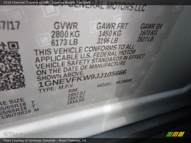 Silver Ice Metallic / Jet Black 2018 Chevrolet Traverse LS AWD