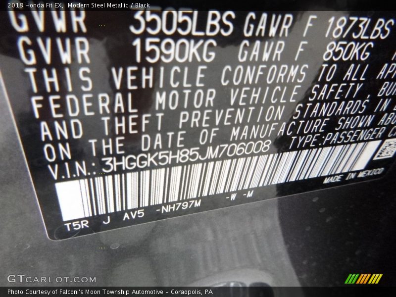 Modern Steel Metallic / Black 2018 Honda Fit EX