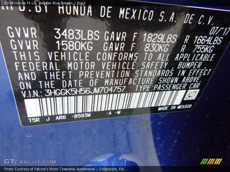 2018 Fit LX Aegean Blue Metallic Color Code B593M