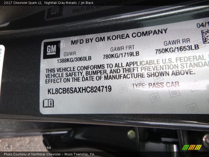 Nightfall Gray Metallic / Jet Black 2017 Chevrolet Spark LS