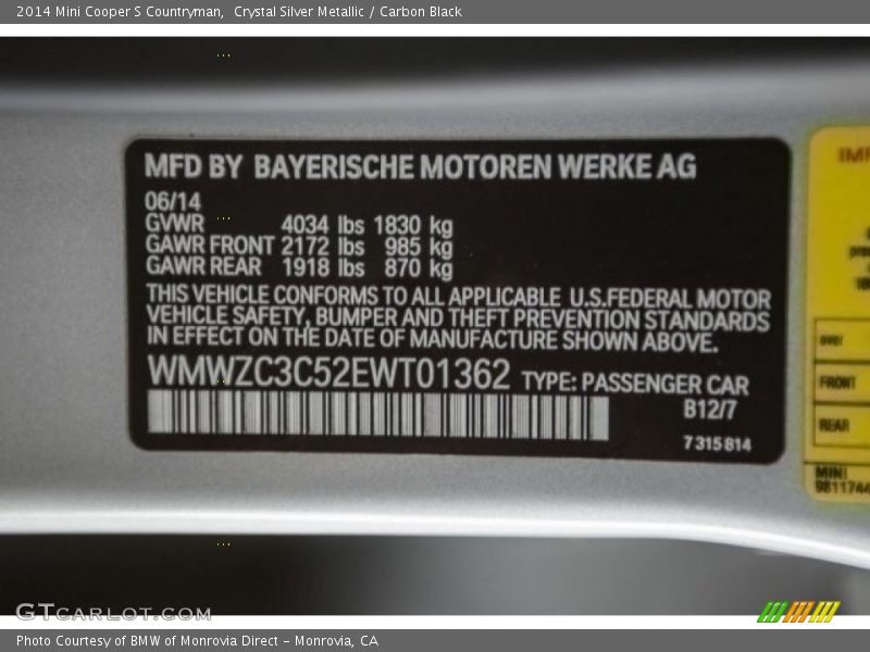 Crystal Silver Metallic / Carbon Black 2014 Mini Cooper S Countryman