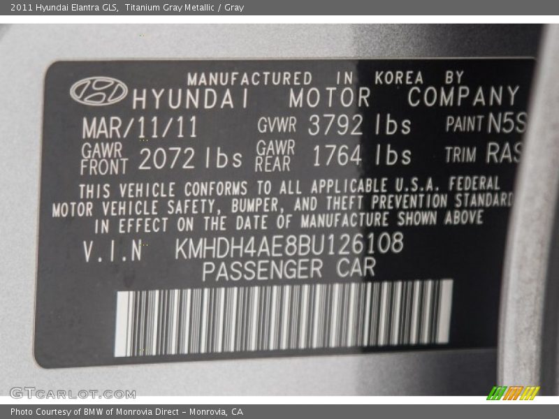Titanium Gray Metallic / Gray 2011 Hyundai Elantra GLS