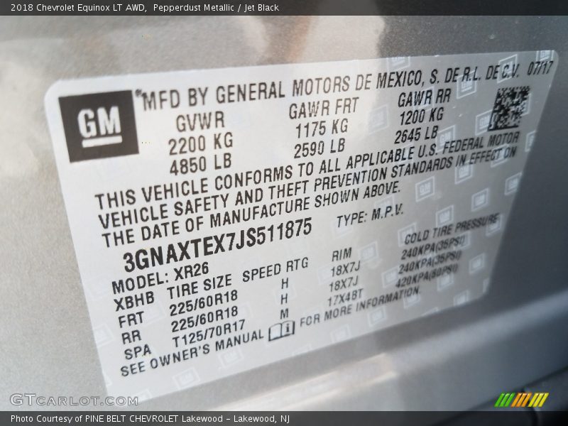 Pepperdust Metallic / Jet Black 2018 Chevrolet Equinox LT AWD
