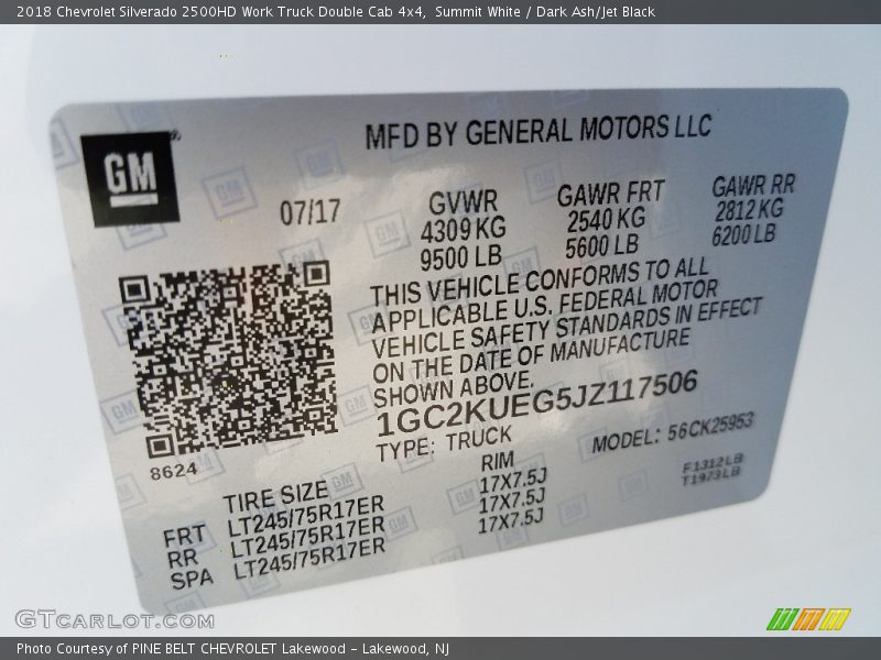 Summit White / Dark Ash/Jet Black 2018 Chevrolet Silverado 2500HD Work Truck Double Cab 4x4