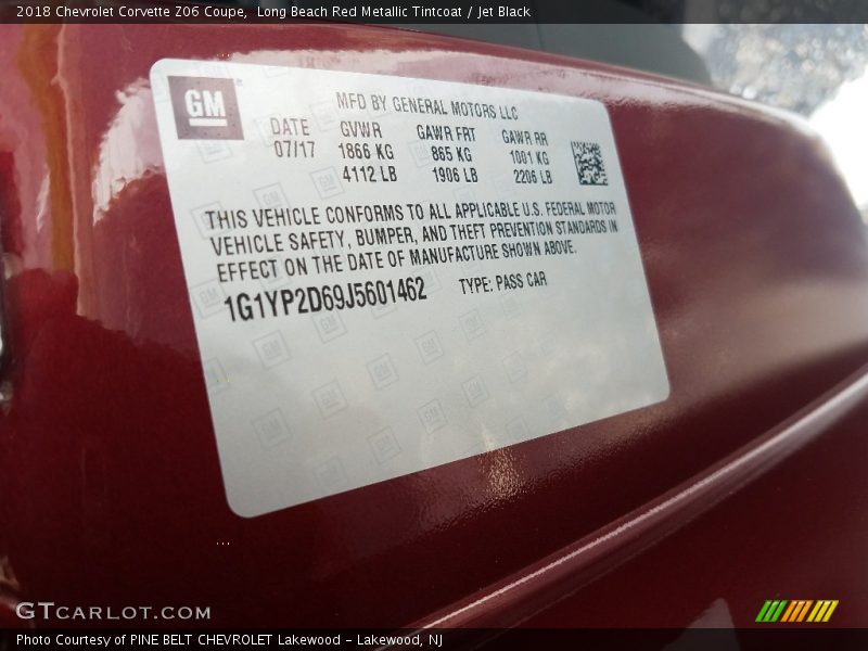 Long Beach Red Metallic Tintcoat / Jet Black 2018 Chevrolet Corvette Z06 Coupe