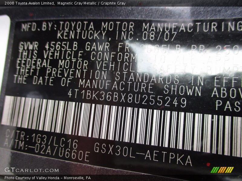 Magnetic Gray Metallic / Graphite Gray 2008 Toyota Avalon Limited