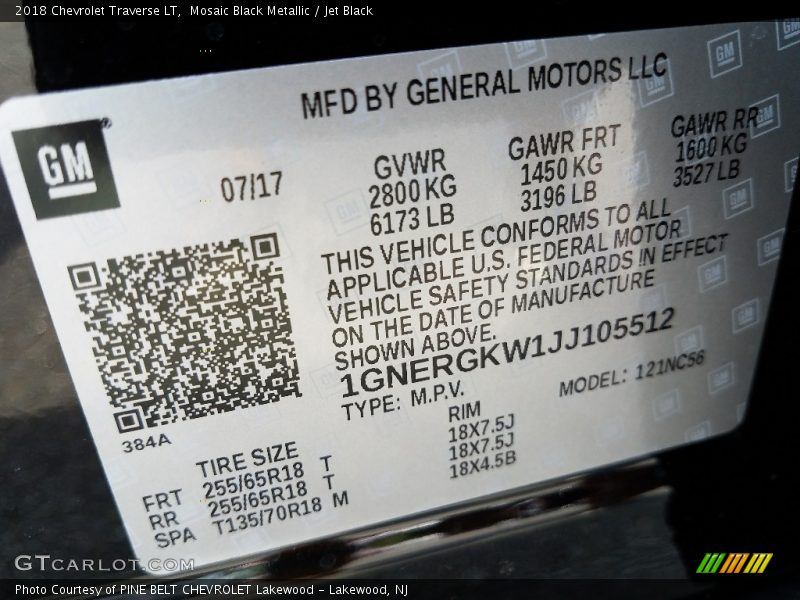 Mosaic Black Metallic / Jet Black 2018 Chevrolet Traverse LT