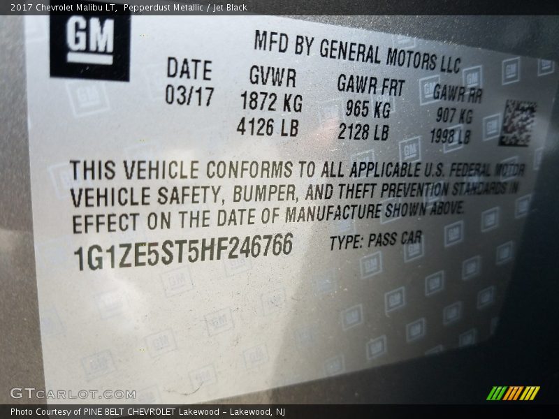 Pepperdust Metallic / Jet Black 2017 Chevrolet Malibu LT