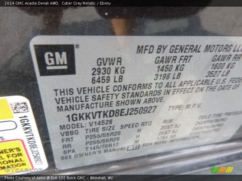 Cyber Gray Metallic / Ebony 2014 GMC Acadia Denali AWD