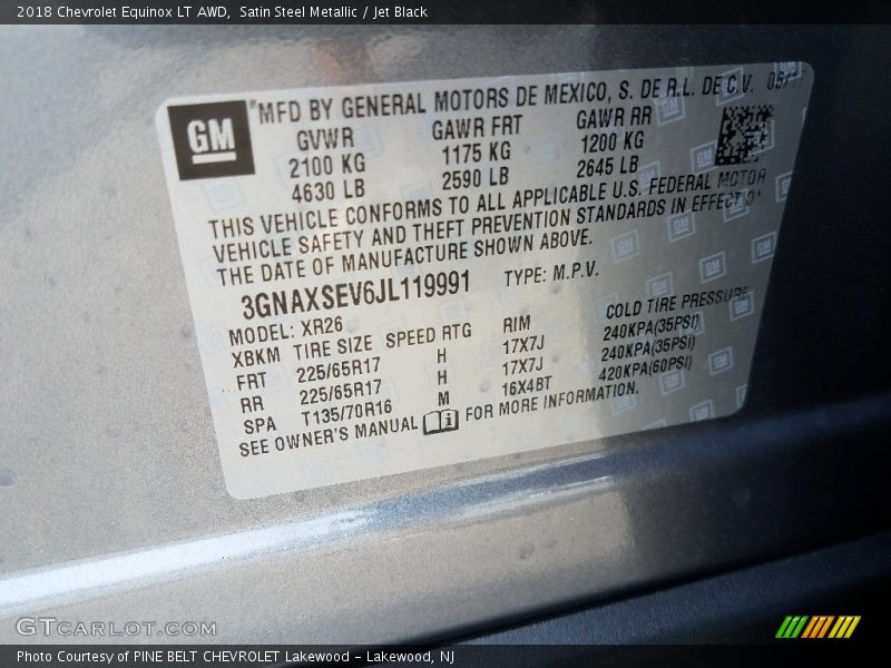 Satin Steel Metallic / Jet Black 2018 Chevrolet Equinox LT AWD