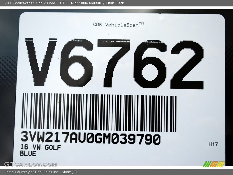 Night Blue Metallic / Titan Black 2016 Volkswagen Golf 2 Door 1.8T S