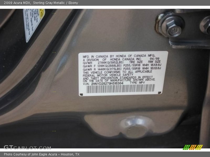 Sterling Gray Metallic / Ebony 2009 Acura MDX