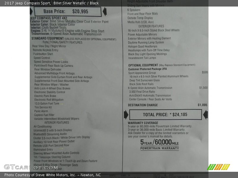 Billet Silver Metallic / Black 2017 Jeep Compass Sport