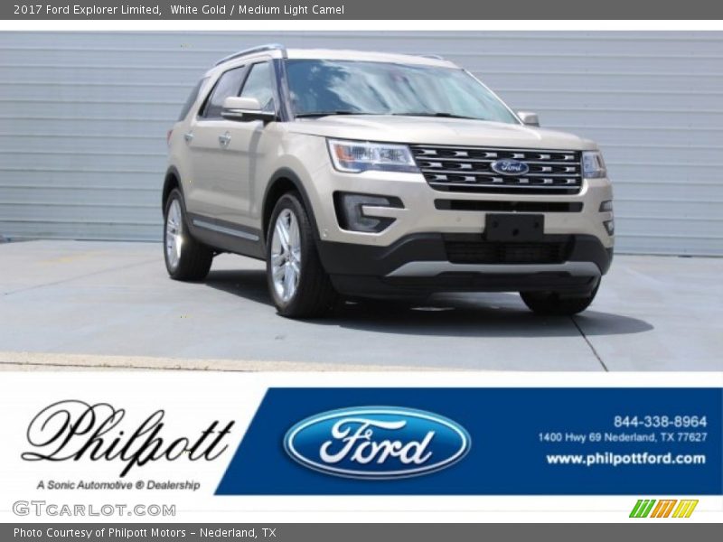 White Gold / Medium Light Camel 2017 Ford Explorer Limited
