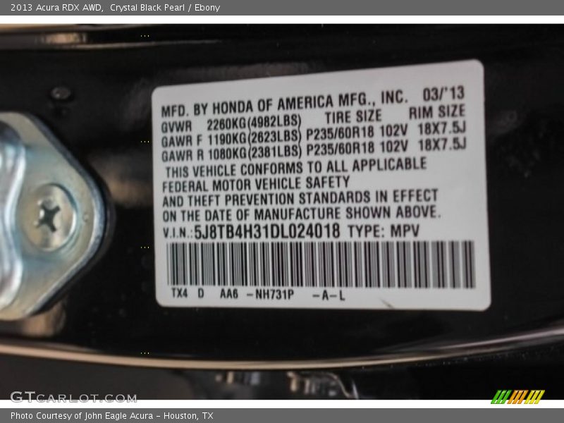 Crystal Black Pearl / Ebony 2013 Acura RDX AWD