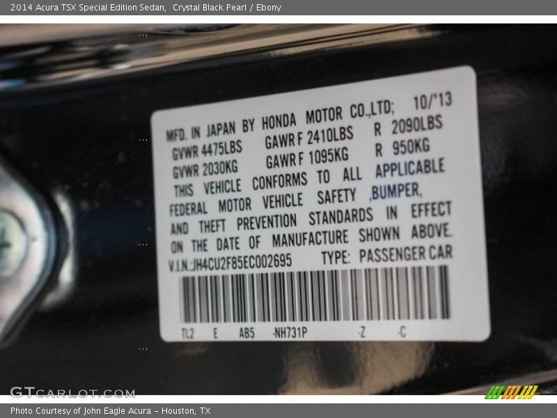 Crystal Black Pearl / Ebony 2014 Acura TSX Special Edition Sedan